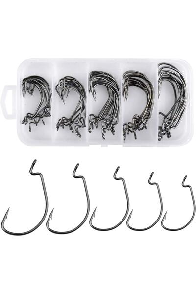 Megsaydin 50 Adet Paslanmaz Karbon Çelik Yapay Yem İğnesi Seti (2#–3/0#)