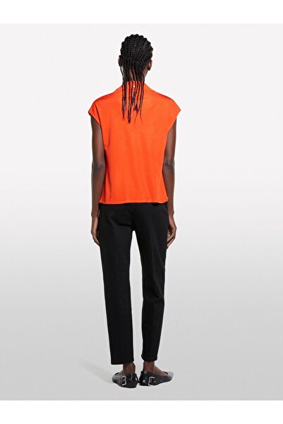 Sisley 100% Viscose Asymmetrical Draped Neckline Sleeveless Top Women Pomegranate Blossom Blouse - 325P5Fntlq08P