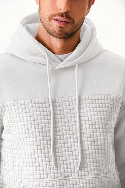 OEM Ανδρικό φούτερ με κουκούλα Elegance, μακρυμάνικο, λευκό, casual, ζεστό, με τσέπες, μέγεθος L