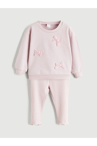 LC Waikiki Bow-Tied Baby Girl Sweatshirt and Leggings 2-Pack