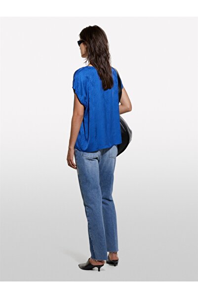 Sisley Kdn_100% Viscose Regular Fit Kimono Sleeve V-Neck Blouse Women Cobalt Blue Blouse - 324A57U5Lq07Q