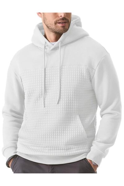 OEM Ανδρικό φούτερ με κουκούλα Elegance, μακρυμάνικο, λευκό, casual, ζεστό, με τσέπες, μέγεθος L