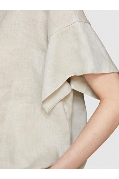 Sisley 100% Linen Relaxed Fit Boat Neck Blouse Women's Gray Blouse - 324P5Bmllq06R