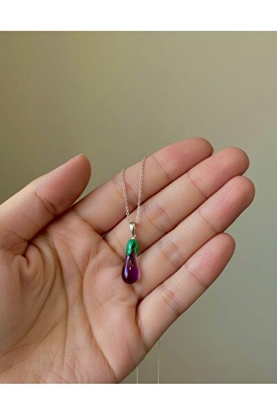 cammurano Murano Cam Patlıcan Figürlü Cam Kolye