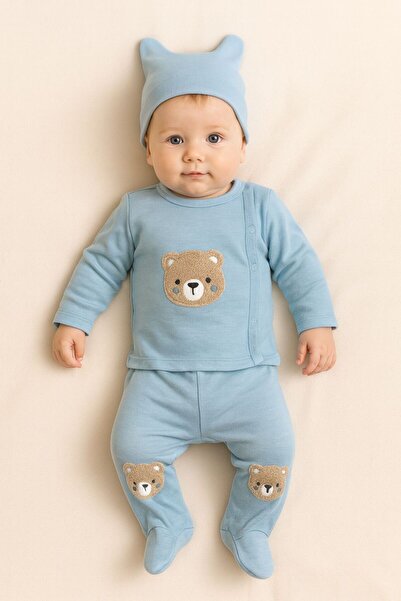 eradkids Organic Cotton 3-Piece Baby Bodysuit Set / Suzeene Embroidery Set with Hat Baby Gift (0-3 Months)