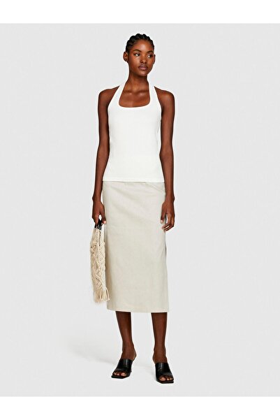 Sisley Viscose Blended Halter Neck Stitch-Free Zero Sleeve Top Women's Off White Blouse - 324P1Znjmh00B