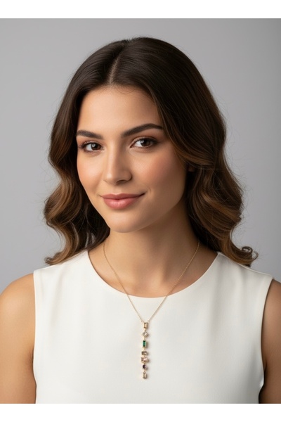 stainless steell Gold çelik renkli taşlı kolye