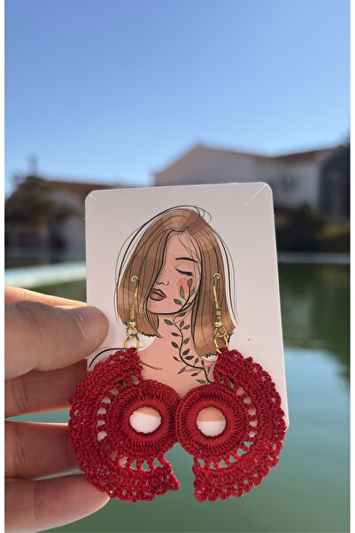 BAGS Handmade Red Crochet Dennis Earrings – November Special Design