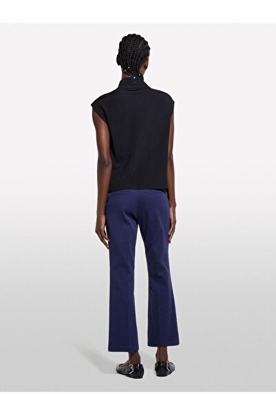 Sisley 100% Viscose Asymmetrical Draped Neckline Sleeveless Top Women's Black Blouse - 325P5Fntlq08P