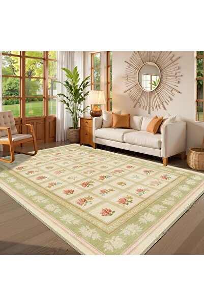 rugseason Mozaik Çiçek Desenli Dokuma Taban Kilim Salon Mutfak Oturma Odası Ç...