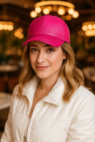 BALIENTE Fuchsia Faux Leather Women's Cap Hat