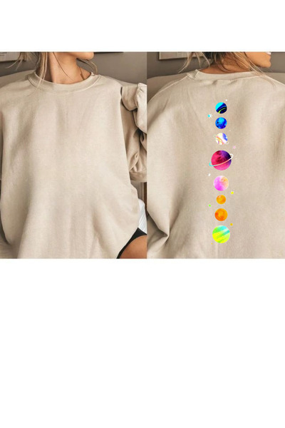 Tubinyoo Planets Printed 3 Thread Crew Neck Sweatshirt