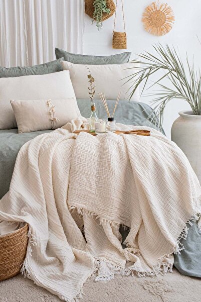 Çulha غطاء سرير كارلا كريم، 100% قطن، مصنوع من الموسلين المزدوج