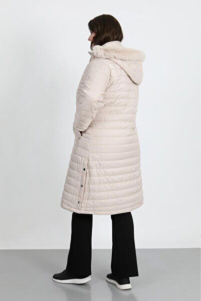 By Alba Collection Women's Long Ecru Puffy Oversized Coat