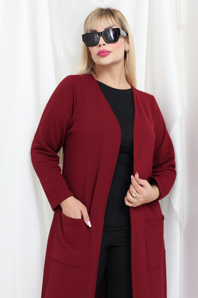 MELSAY Women's Burgundy Textured Knitted Fabric Plus Size Long Cardigan