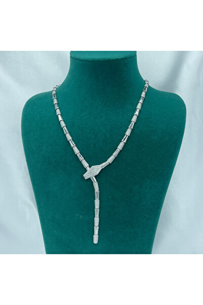 Amora Perla Jewelry Taşlı Yılan Model 925 Ayar Gümüş Kolye