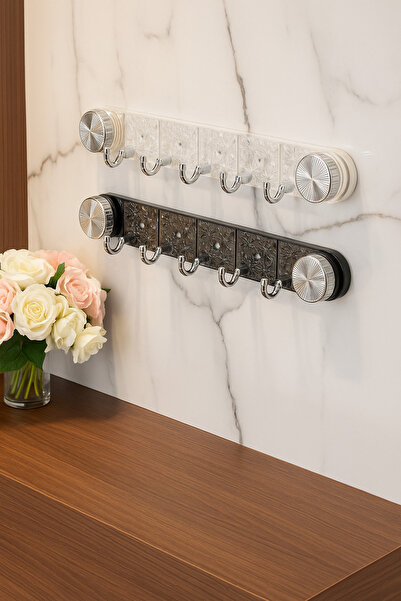 EVONİTA Vantuzlu 5 Kancalı Askılık Delmeden Tak-çıkar Lüks Güçlü Vantuzlu Şeffaf Askılık