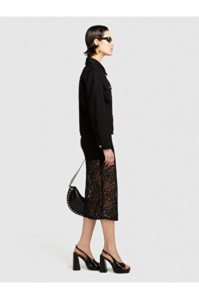 Sisley Cotton Blend Patch Pocket Snap Button Denim Jacket Women's Black Jacket - 324P2Tlaln04A