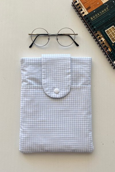 Outlet Çarşım Blue Gingham Pocket Book Cover Book Lover Gift