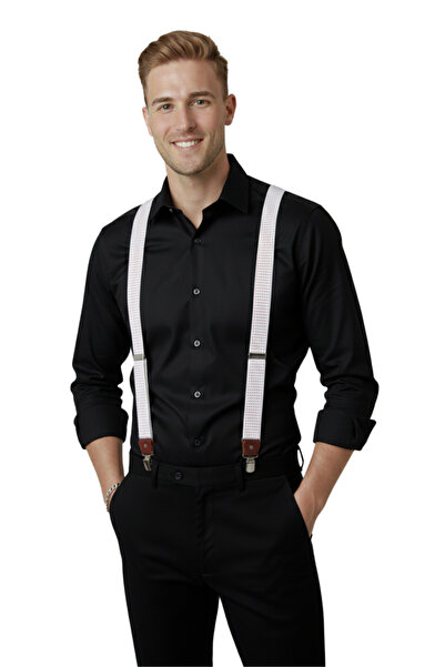 DeepSEA Unisex White Leather Stretchable Elastic Adjustable Metal Clip Trouser Hanger 2602025