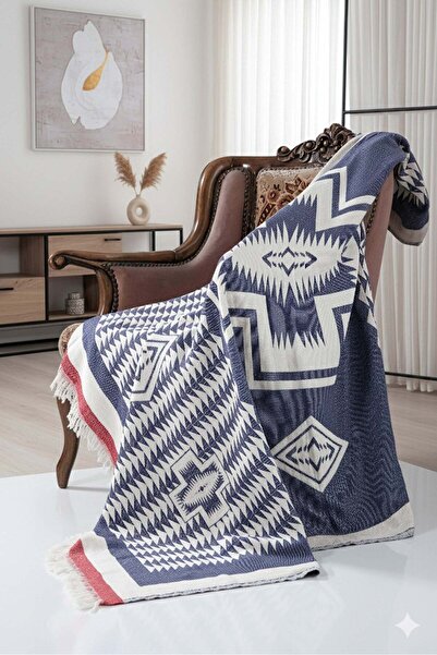 Çulha Azur Dark Blue-Red, 100% Cotton 130X170 cm Tv Blanket