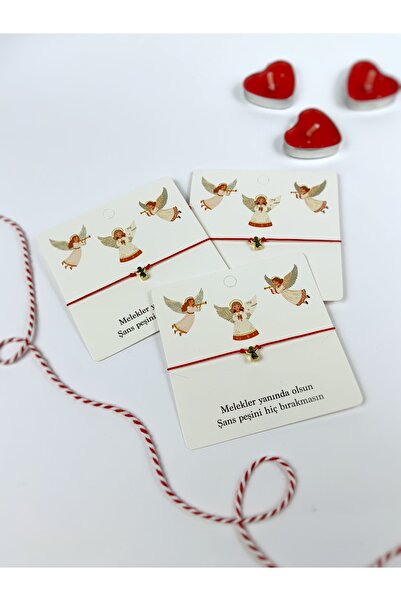 Atölye Merdiven Set of 3 Angel Card Friend Bracelets Red String Christmas Individually Gift Wrapped