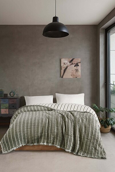 Çulha غطاء سرير مزدوج من الموسلين المحشو، مصنوع من القطن بنسبة 100%، لون أخضر...