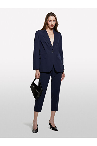 Sisley Stretch Viscose Single Button Regular Fit Blazer Jacket Women's Navy Blue Jacket - 325A2Kvxlw025