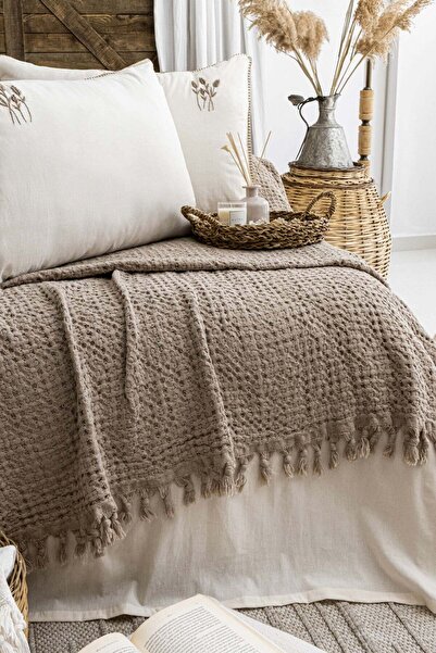 Çulha MİA BEJ, ÇİFT KİŞİLİK YATAK ÖRTÜSÜ TAKIMI