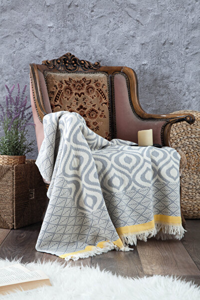 Çulha Orlo Gray-Yellow,100% Cotton 130X170 cm Tv Blanket