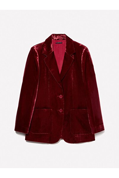 Sisley Viscose Blended Two Button Patch Pocket Velvet Jacket Women's Red Jacket - 324A21Eulw02M