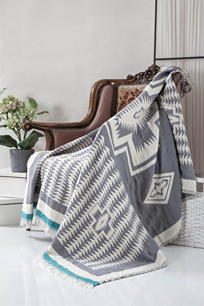 Çulha Azur Gray-Mint, 100% Cotton 130X170 cm Tv Blanket