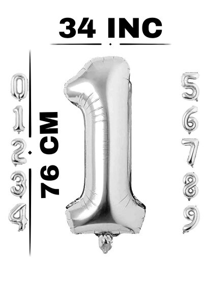 FESTİLO Folyo Balon Rakam Gümüş Renk 34 Inc 76 Cm Helyum Uyumlu