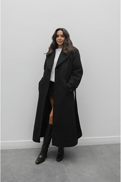 Havoş Black Livorno Wool Blend Belted Coat