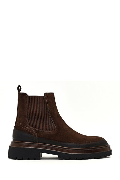 Derimod Men's Brown Thick Soled Suede Leather Chelsea Boots 25Wfd640210