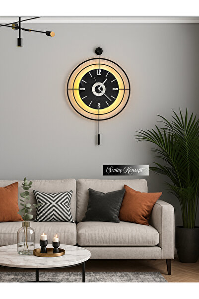 SEVİNÇ KONSEPT Led'li SİYAH Target NERO 24 (Büyük Boy 50*75 cm) Dekoratif Metal Duvar Saati