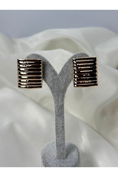 Uzak Işıklar أقراط فولاذية على شكل لوحة مستطيلة ذهبية وردية