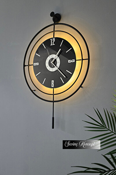 SEVİNÇ KONSEPT Led'li SİYAH Target NERO 24 (Büyük Boy 50*75 cm) Dekoratif Metal Duvar Saati