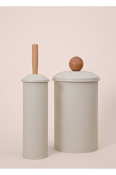 RİVO HOME DECOR طقم حمام من الفولاذ المجلفن يتضمن سلة مهملات وفرشاة مرحاض مخططة