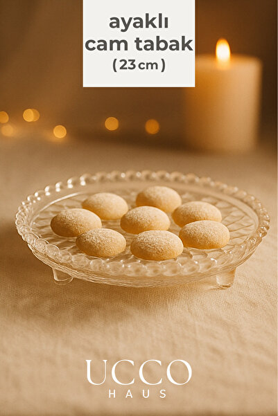 UCCO Ayaklı Cam Sunum Tabağı 23 cm – Zarif Sofralar ve Çay Saati Tatlı Sunuml...