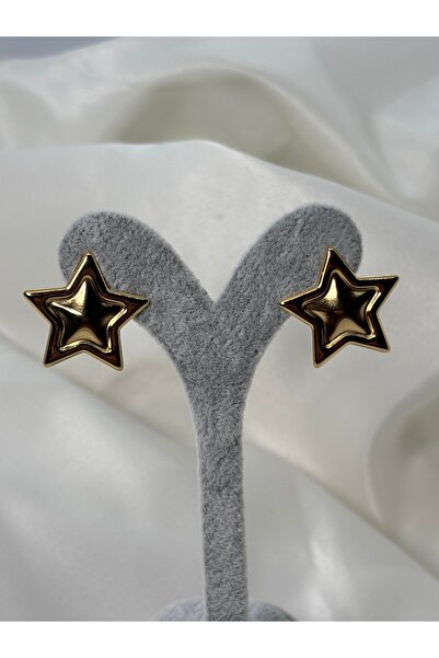 Uzak Işıklar Steel Earring Stud Model Star Gold