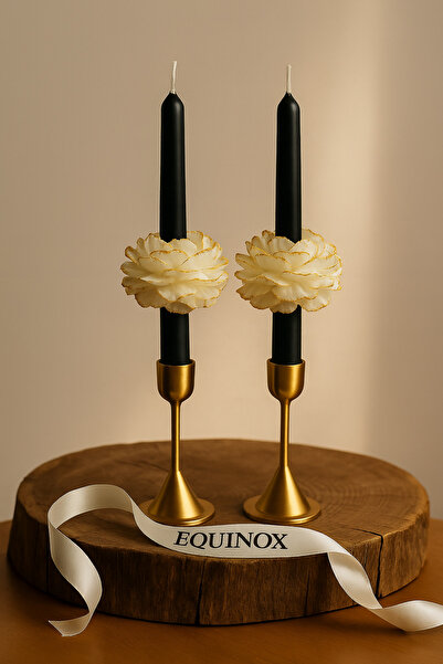 EQUINOX MUM Equinox (SADECE MUM) 2 ADET Siyah Şamdan Mumunda Gold ışıltılı Şa...