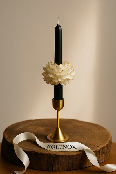 EQUINOX MUM EQUİNOX 1 ADET Siyah Şamdan Mumunda Gold ışıltılı Şakayık Çiçeği ...