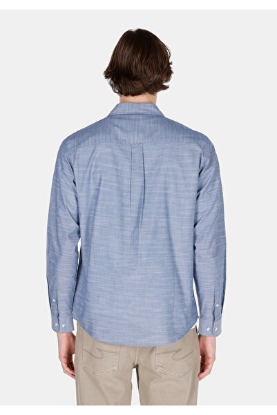 Colin's Cămașă cu mânecă lungă, albastră, cu gât, cu formă regulată