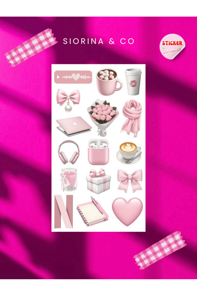 Siorina Co & Event Pembe Temalı Etiket Autumn Sticker Bullet Journal için Uyg...