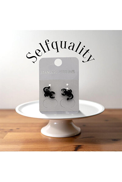 selfquality Paslanmaz Çelik Siyah Renk Akrep Figürlü Unisex Klipsli Çiftli Küpe