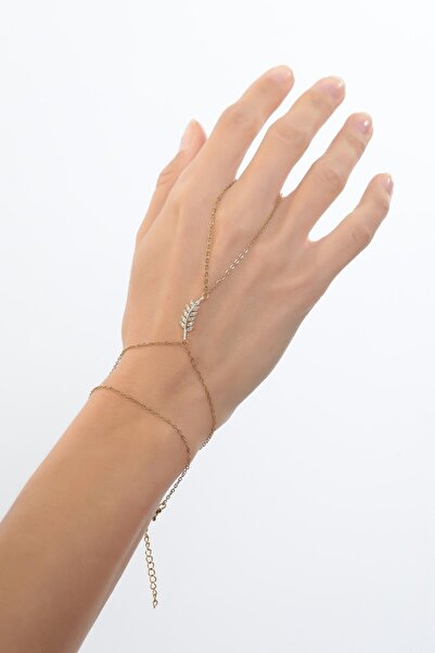 Bijuty خاتم شاهميران نسائي من الفولاذ بتصميم ورقة الزيتون - لون ذهبي - (مع هد...