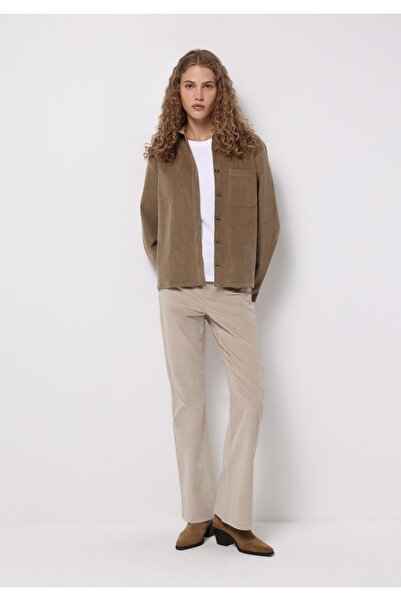 Colin's Regular Fit Shirt Neck Düz Kadın Bej Uzun Kol Gömlek