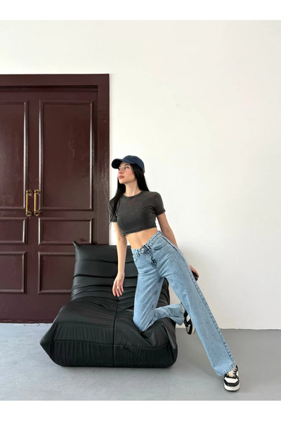 kleshus Çnr Miya Γυναικείο Φαρδύ Παντελόνι Λύκρα με Φαρδιά Μπατζάκια Τζιν Παν...