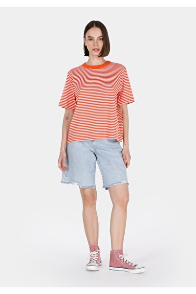 Colin's Regular Fit Round Neck Striped Women's Red Short Sleeve T-Shirt